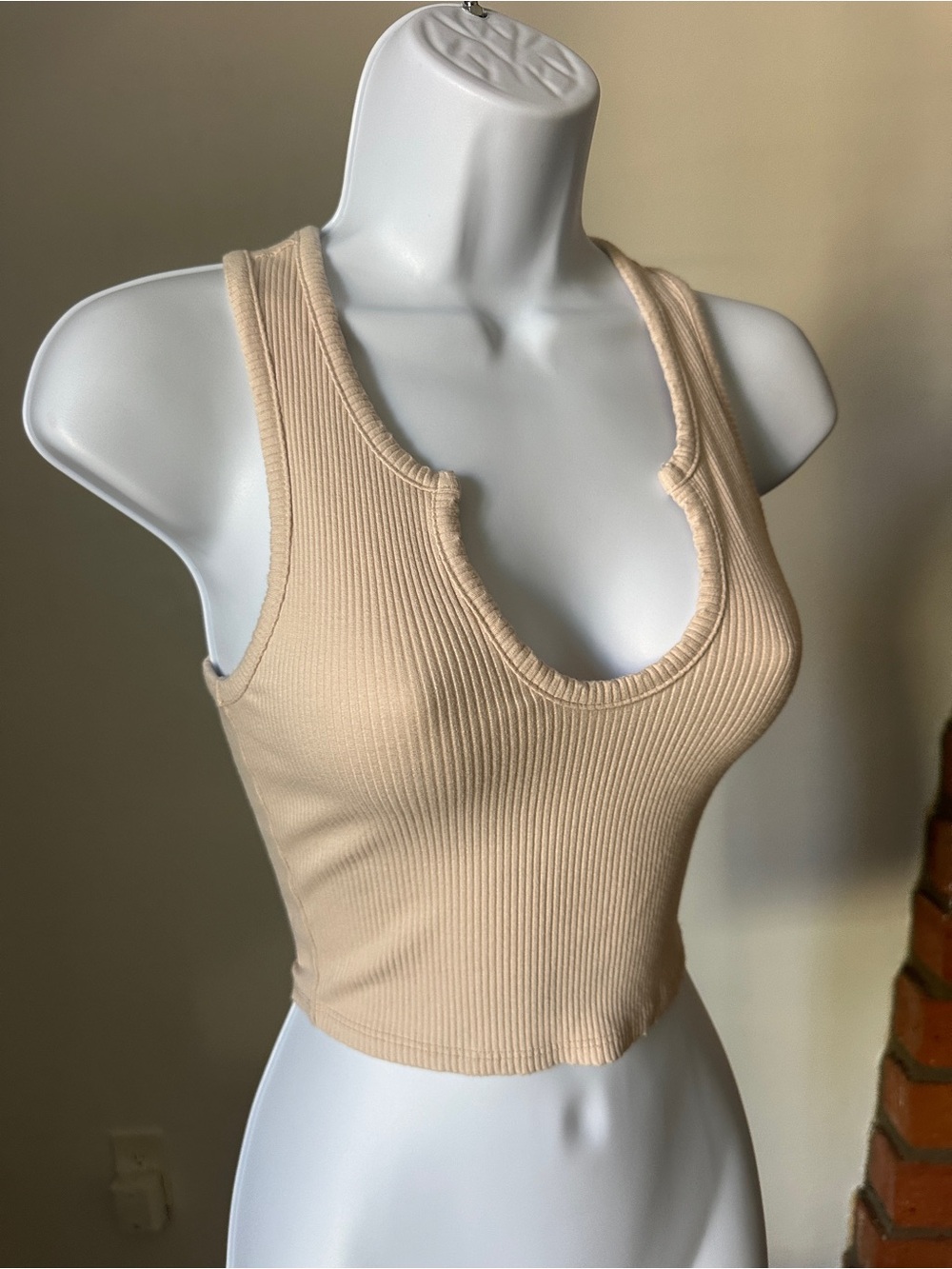 JLUXLABEL Ribbed Scoop Crop Tank - Beige